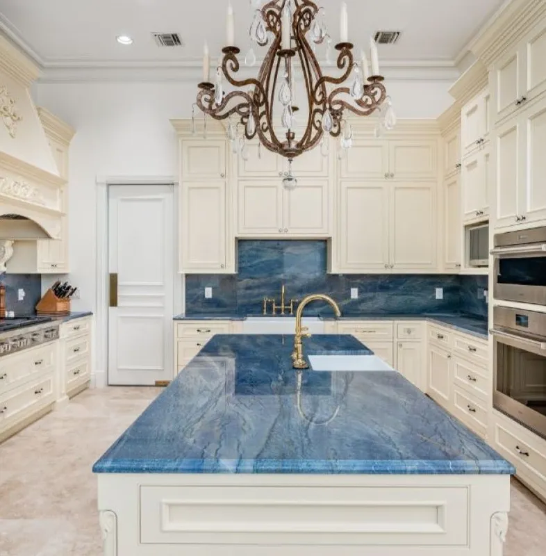 kitchen with blue countertops